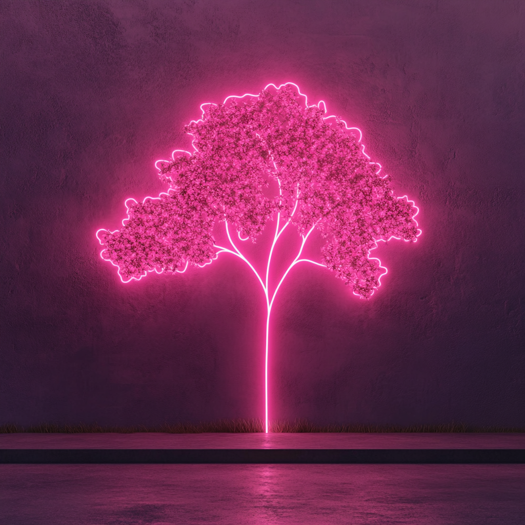 Tree Silhouette - Pink Neon Sign, 18 Inches