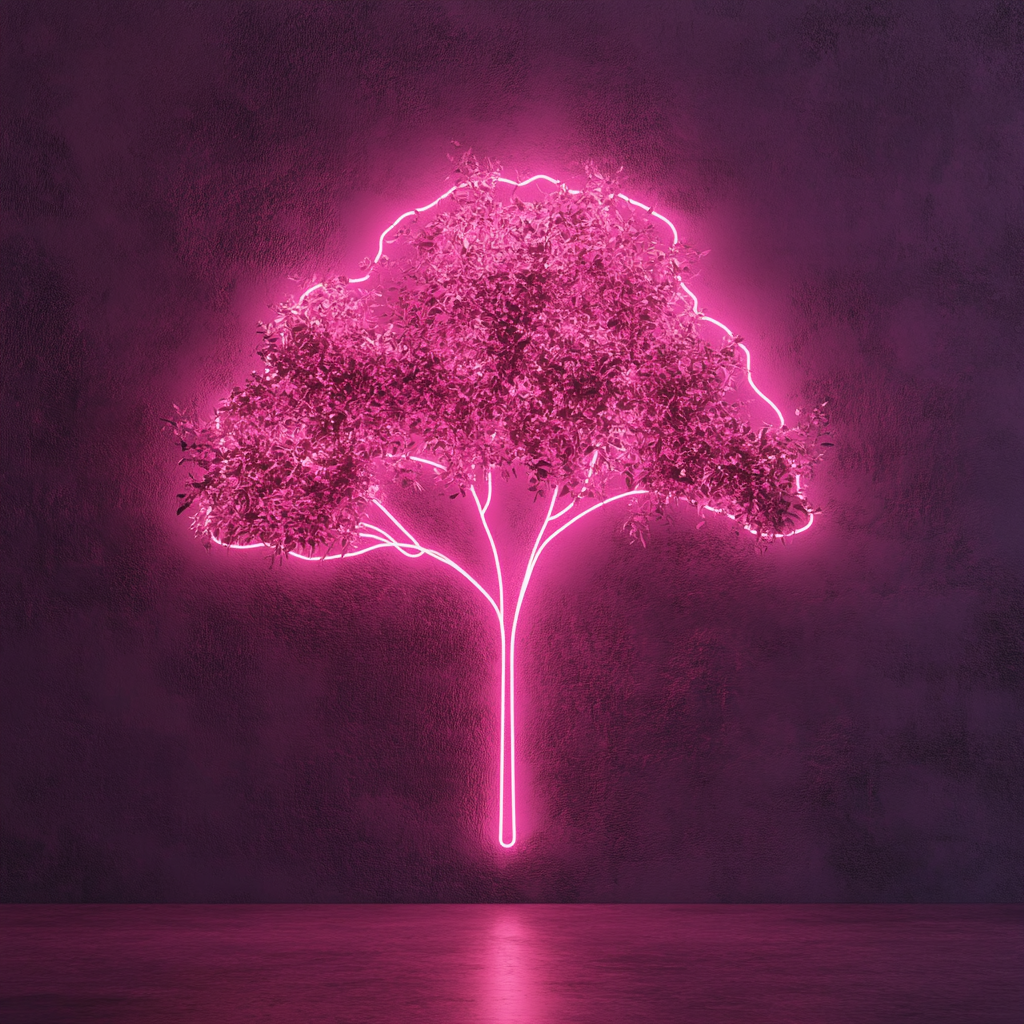 Tree Silhouette - Pink Neon Sign, 24 Inches