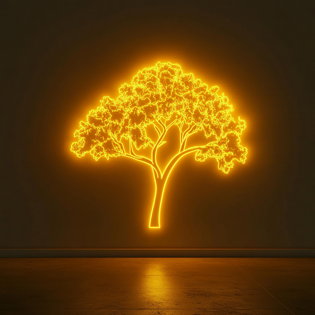 Tree Silhouette - Yellow Neon Sign, 18 Inches
