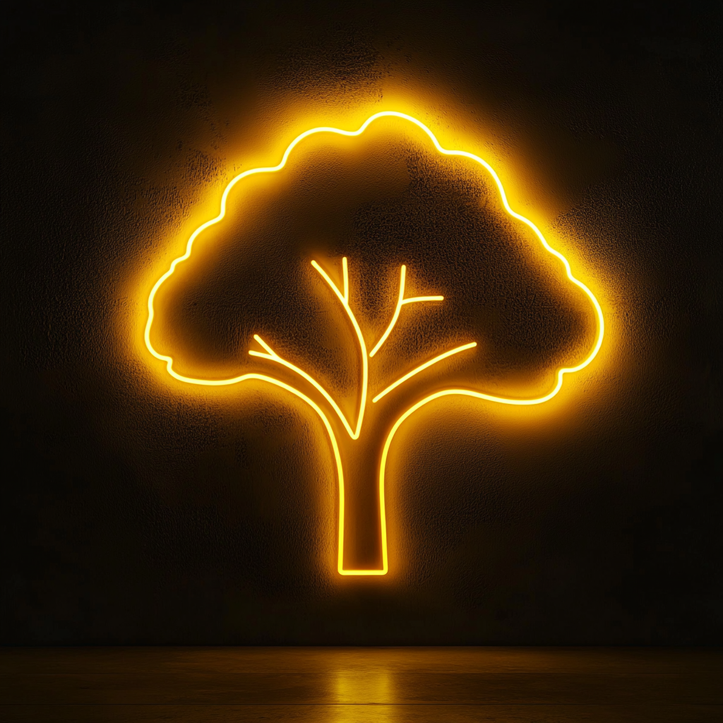 Tree Silhouette - Yellow Neon Sign, 18 Inches