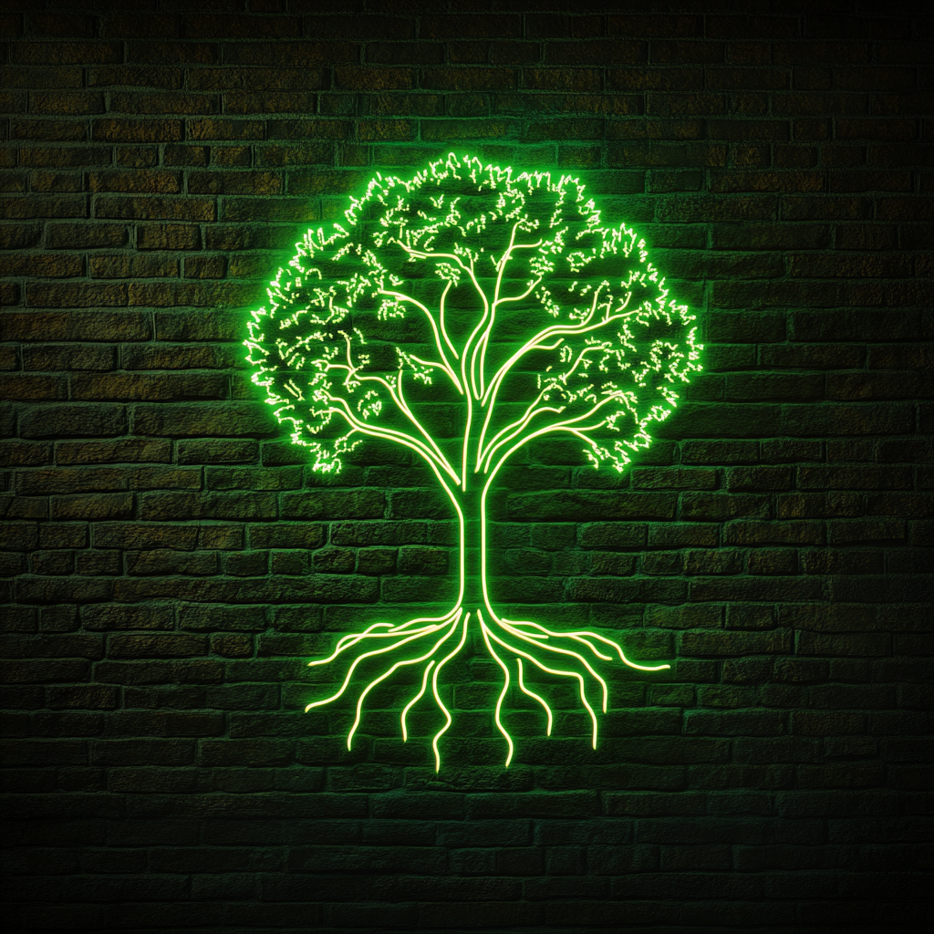 Tree with Roots - Green Neon Sign, 24 Inches