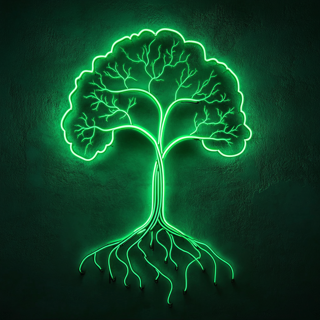 Tree with Roots - Green Neon Sign, 18 Inches