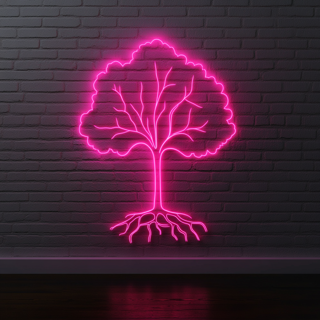 Tree with Roots - Pink Neon Sign, 18 Inches