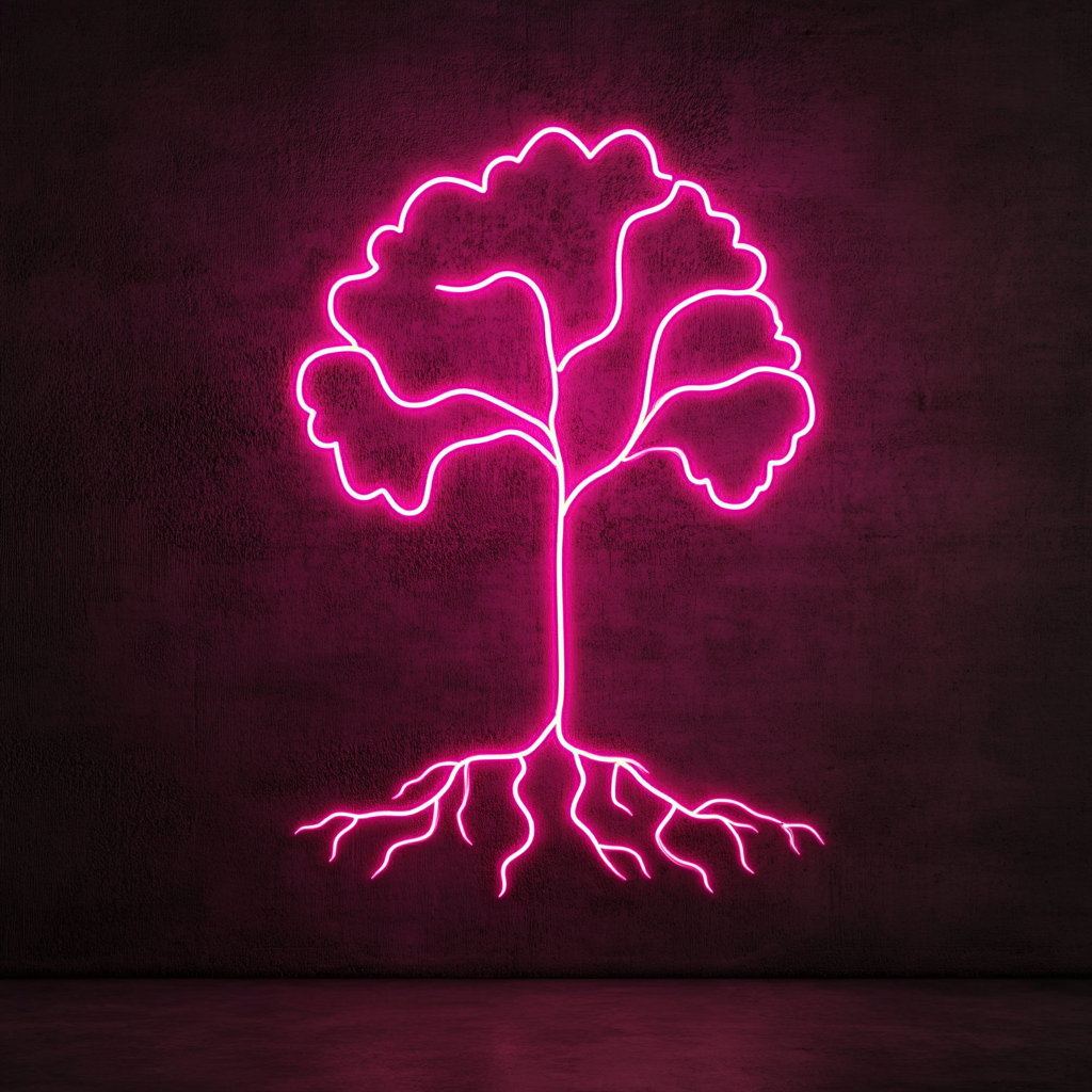 Tree with Roots - Pink Neon Sign, 18 Inches
