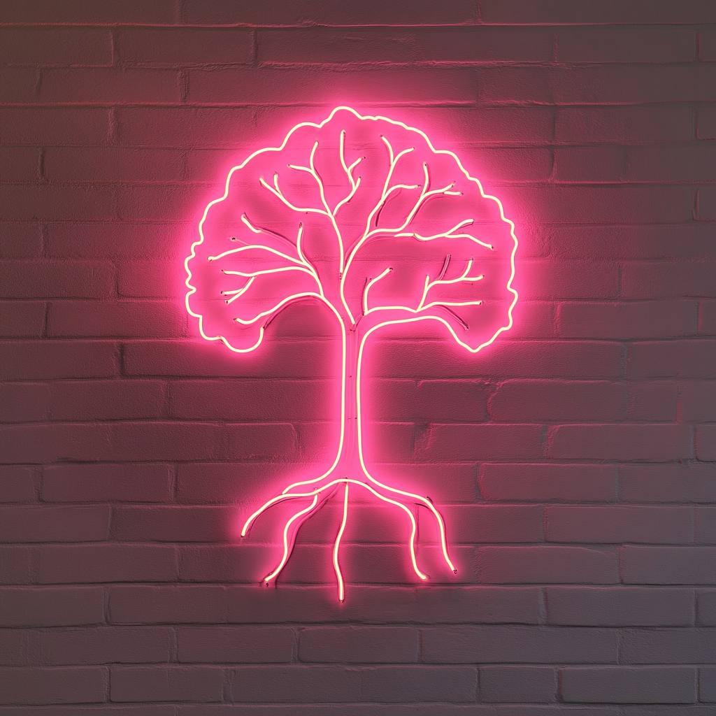 Tree with Roots - Pink Neon Sign, 18 Inches