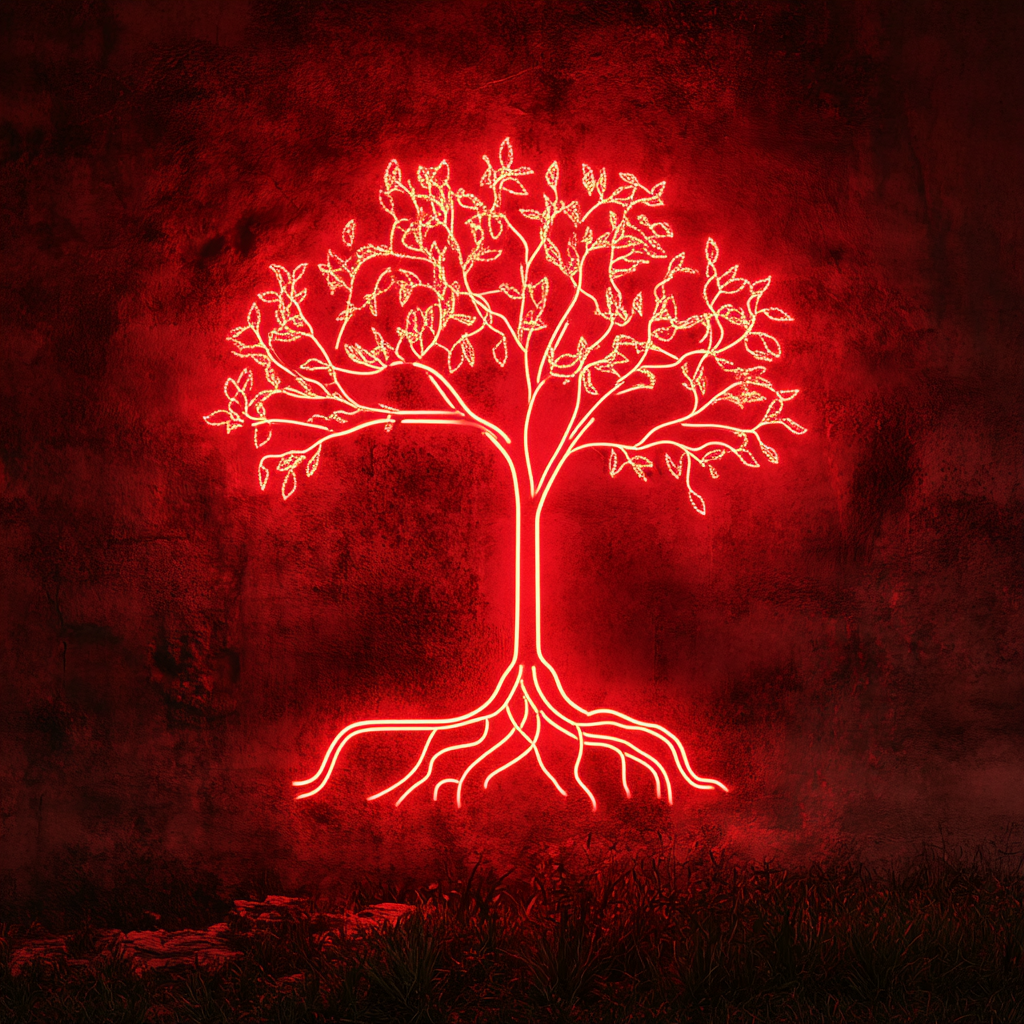 Tree with Roots - Red Neon Sign, 18 Inches