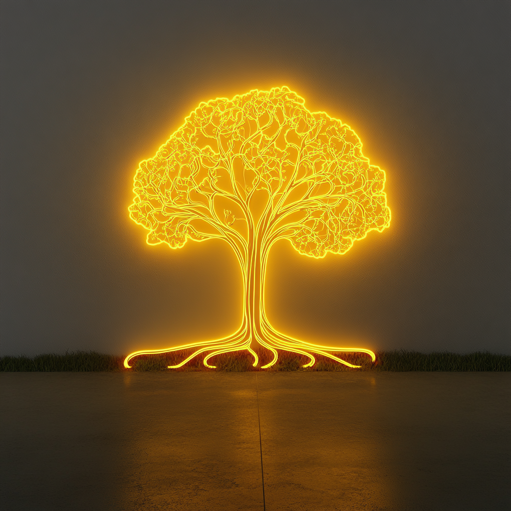 Tree with Roots - Yellow Neon Sign, 24 Inches