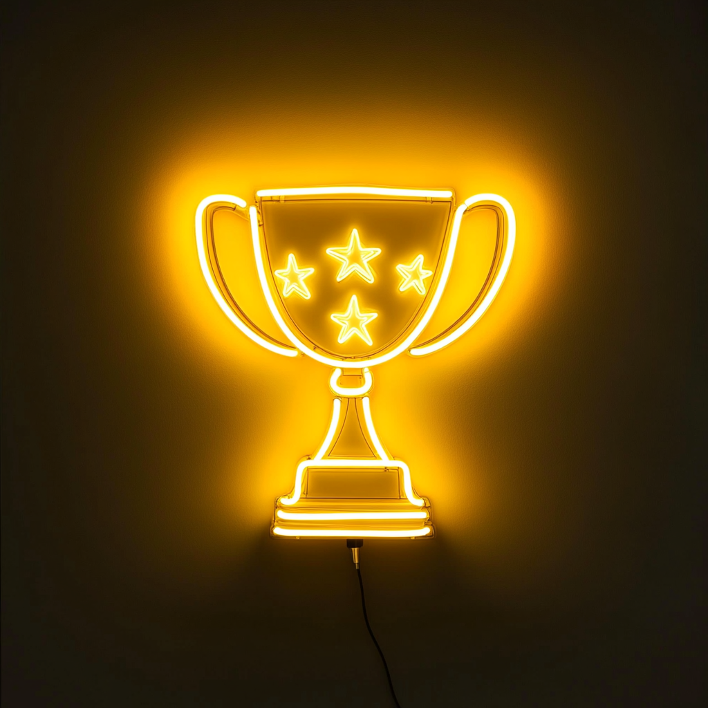 Trophy - Yellow Neon Sign, 18 Inches