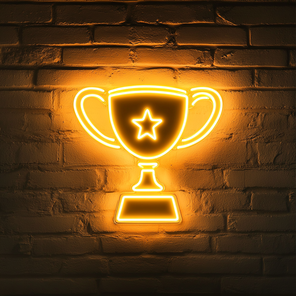 Trophy - Yellow Neon Sign, 18 Inches