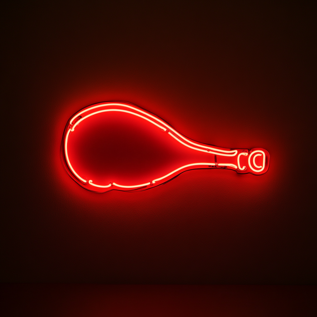 Turkey Drumstick with Steam - Red Neon Sign, 24 Inches