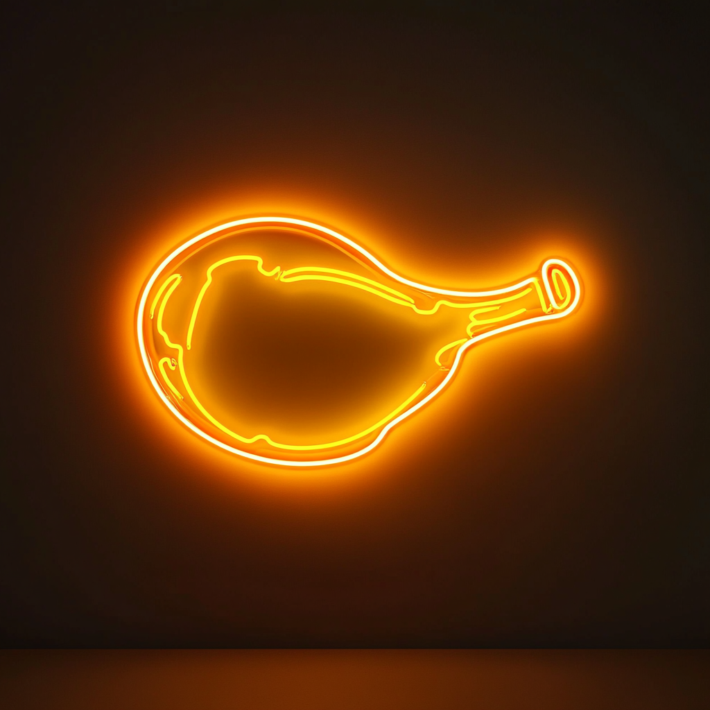 Turkey Drumstick with Steam - Yellow Neon Sign, 24 Inches