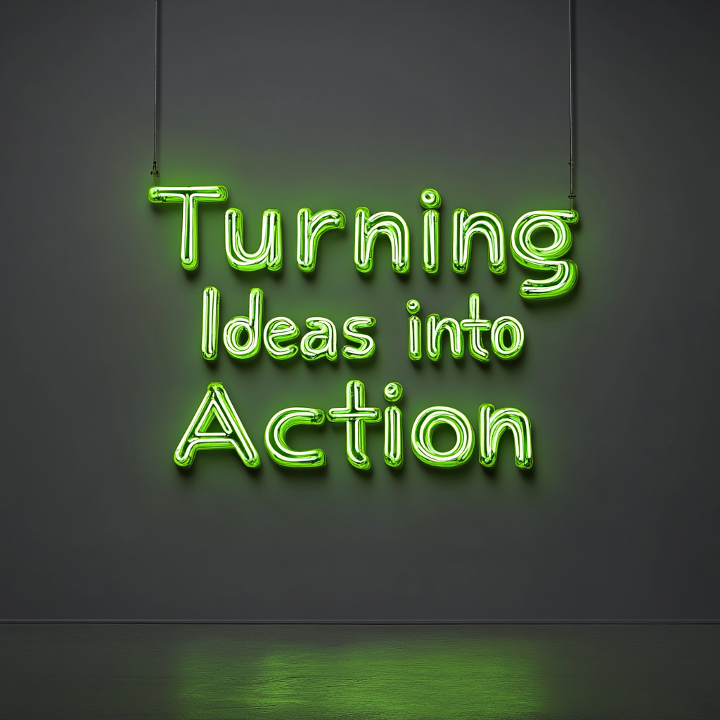 "Turning Ideas into Action" - Green Neon Sign, 18 Inches