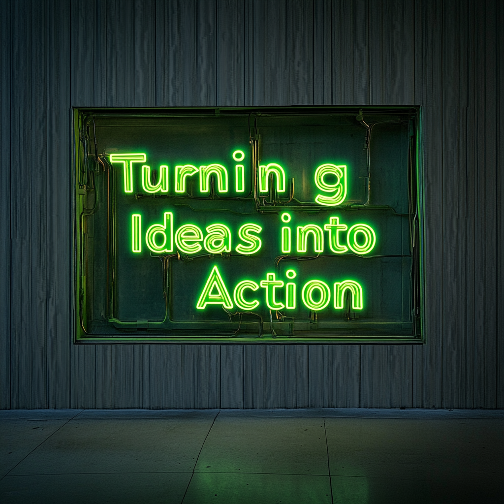 "Turning Ideas into Action" - Green Neon Sign, 18 Inches