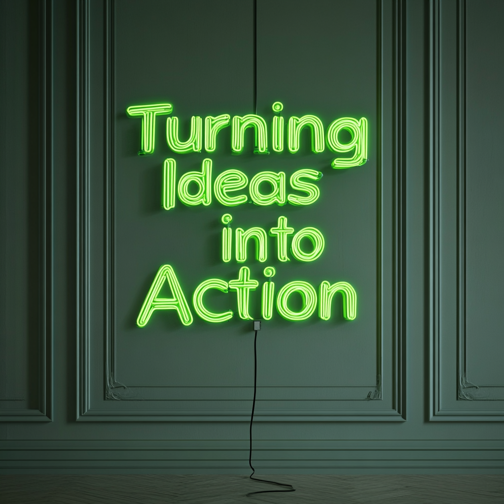 "Turning Ideas into Action" - Green Neon Sign, 18 Inches