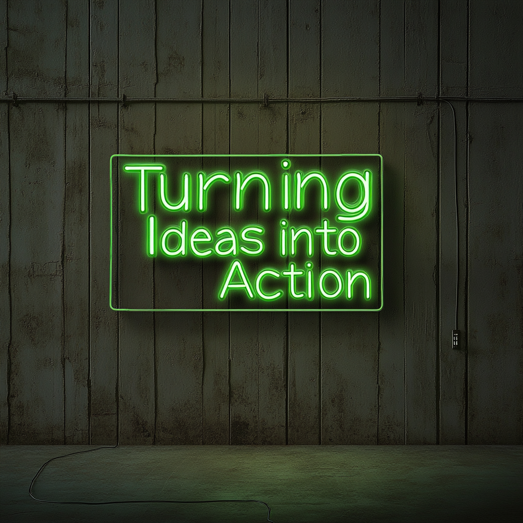 "Turning Ideas into Action" - Green Neon Sign, 18 Inches