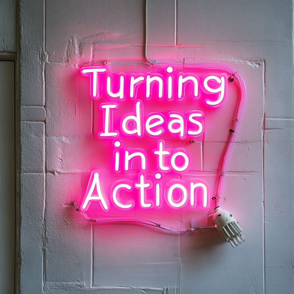"Turning Ideas into Action" - Pink Neon Sign, 18 Inches