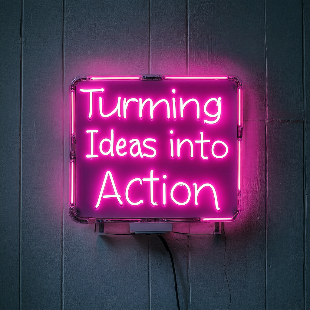"Turning Ideas into Action" - Pink Neon Sign, 18 Inches