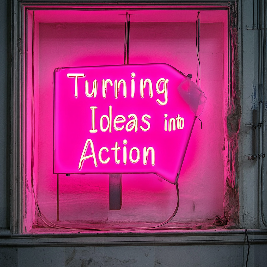 "Turning Ideas into Action" - Pink Neon Sign, 18 Inches