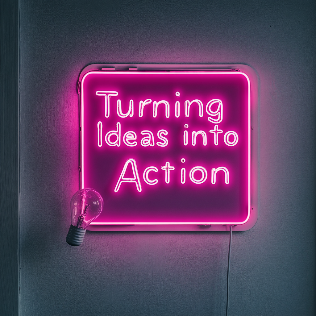 "Turning Ideas into Action" - Pink Neon Sign, 18 Inches