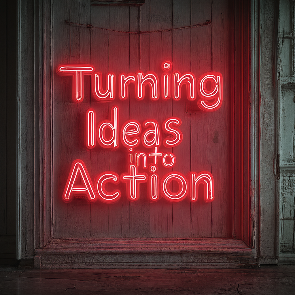 "Turning Ideas into Action" - Red Neon Sign, 18 Inches