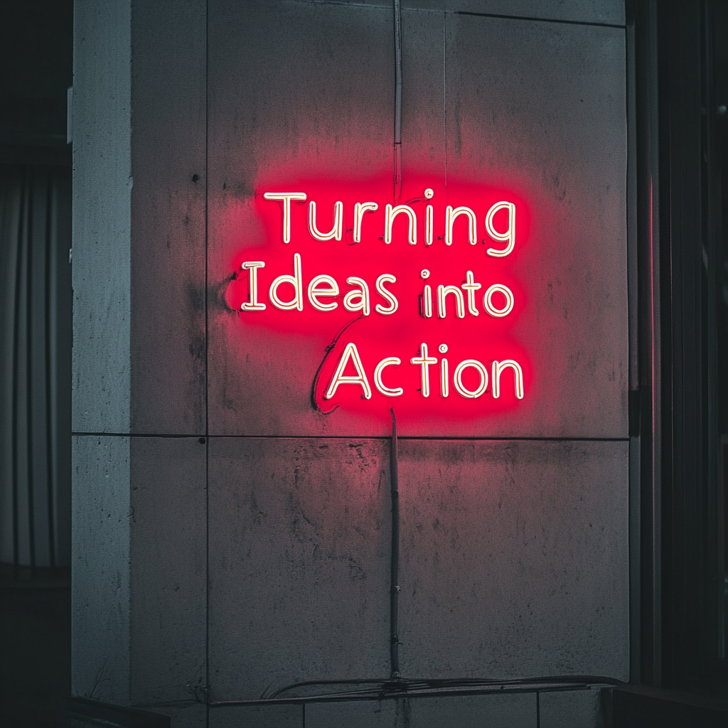 "Turning Ideas into Action" - Red Neon Sign, 18 Inches