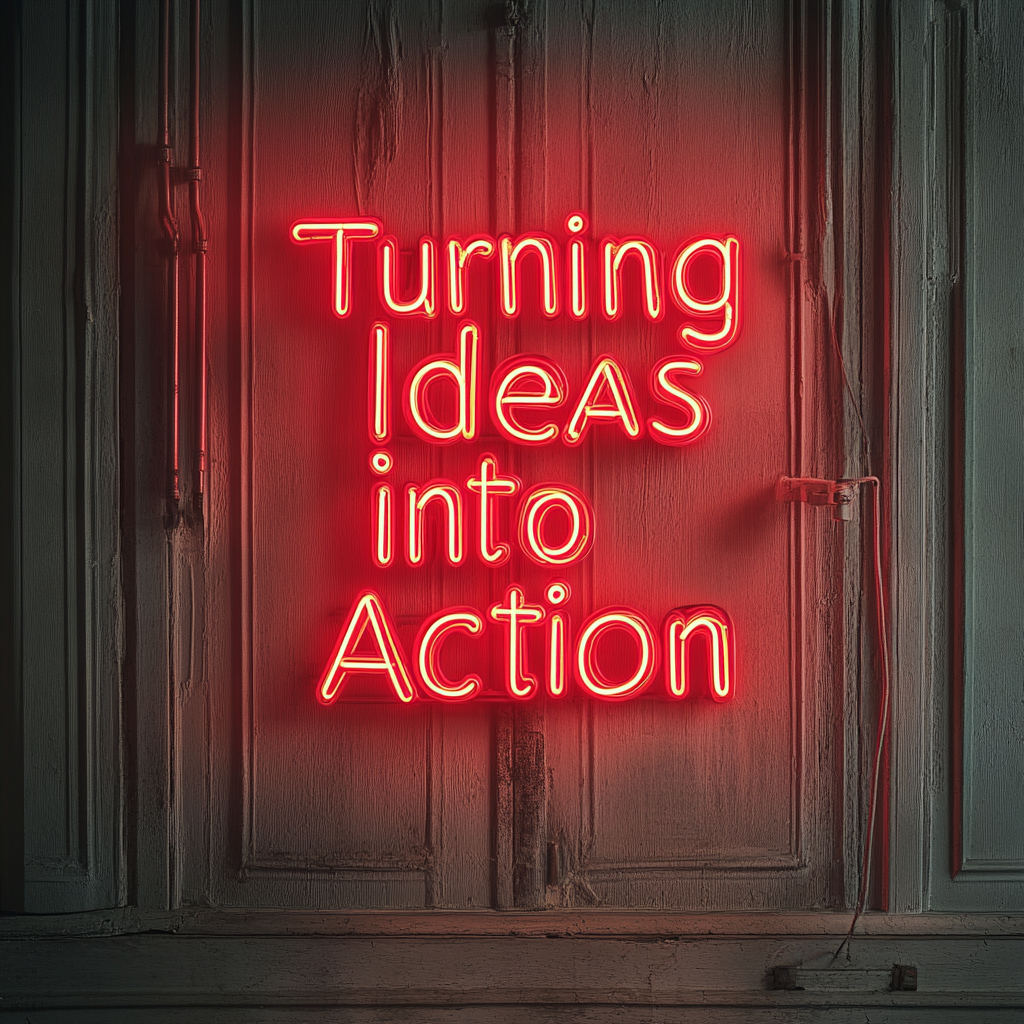 "Turning Ideas into Action" - Red Neon Sign, 18 Inches