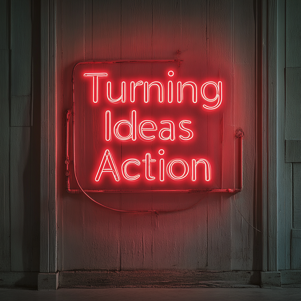 "Turning Ideas into Action" - Red Neon Sign, 18 Inches