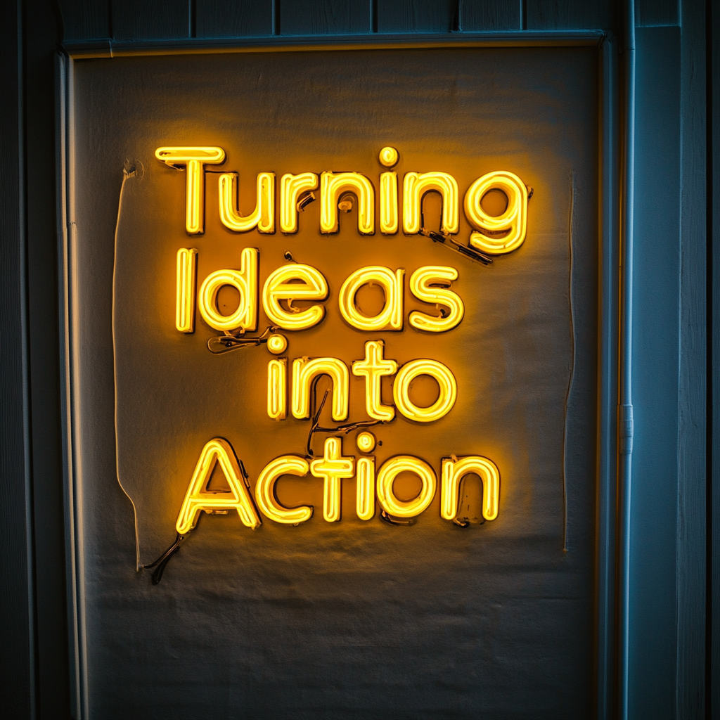 "Turning Ideas into Action" - Yellow Neon Sign, 18 Inches