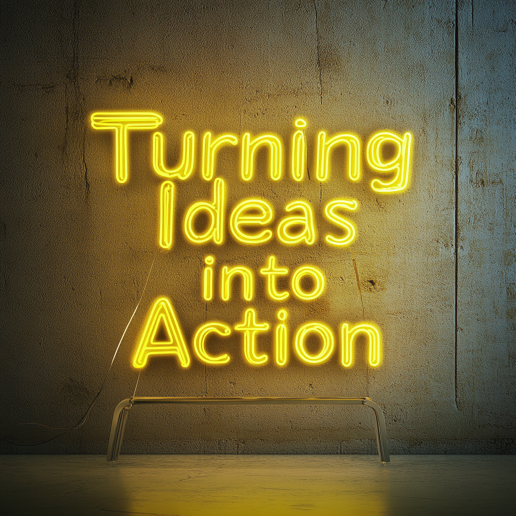 "Turning Ideas into Action" - Yellow Neon Sign, 18 Inches