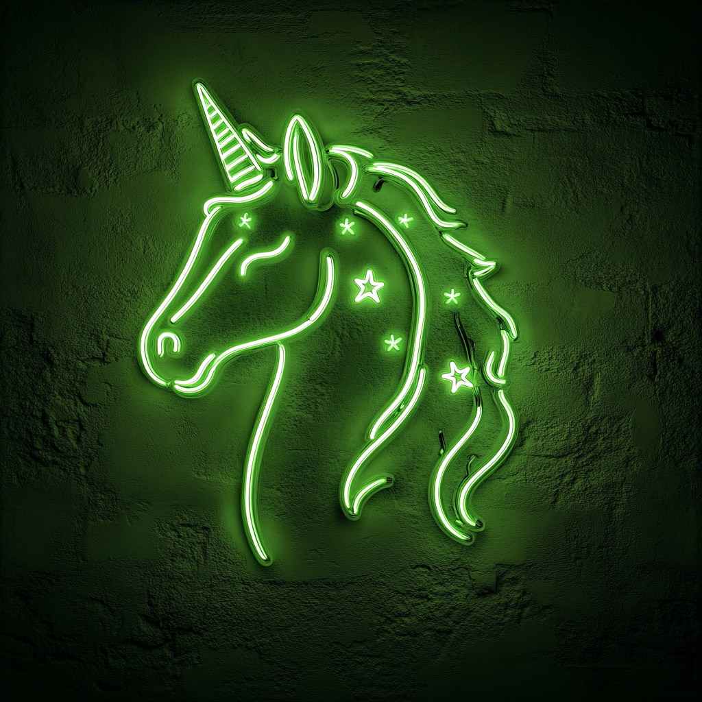 Unicorn with Stars - Green Neon Sign, 18 Inches
