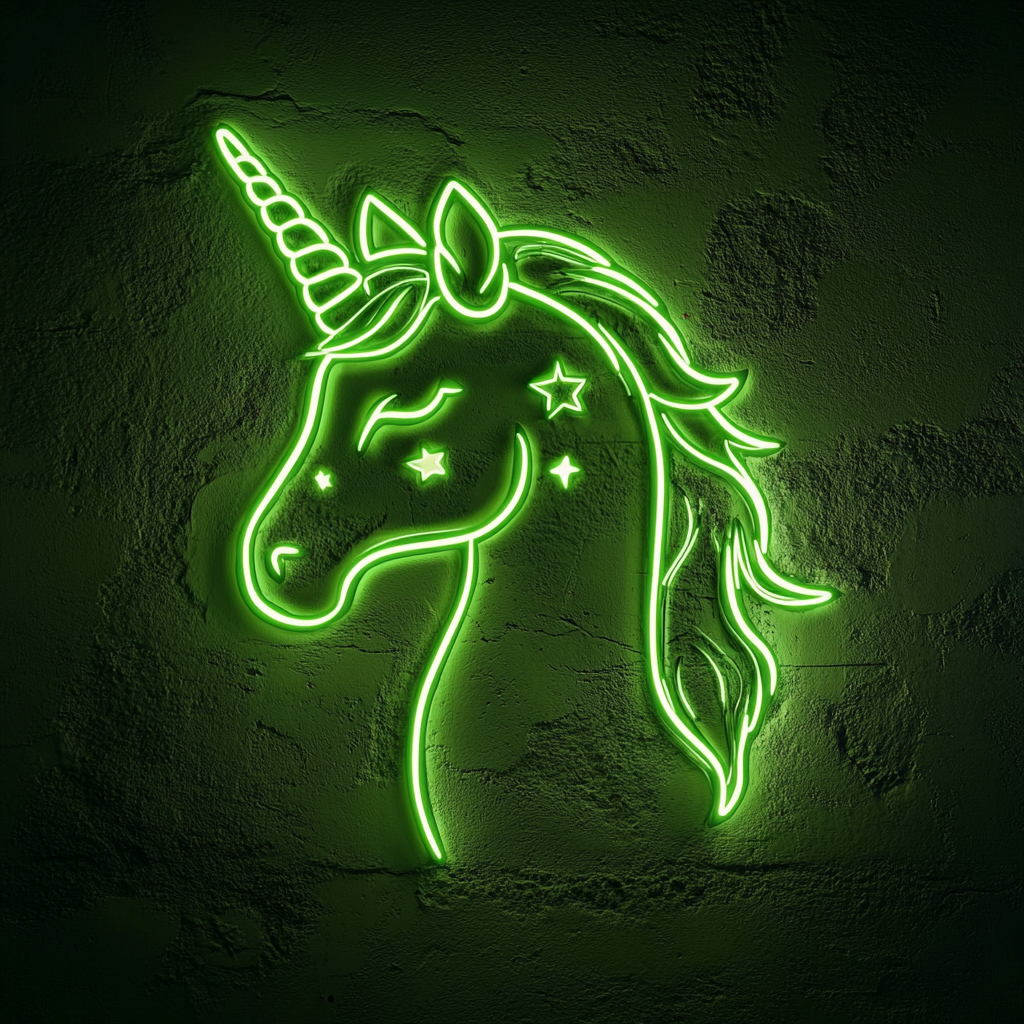 Unicorn with Stars - Green Neon Sign, 18 Inches