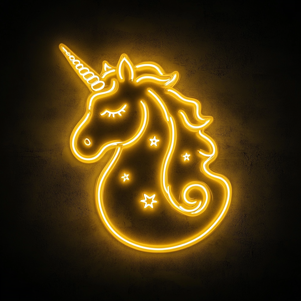 Unicorn with Stars - Yellow Neon Sign, 18 Inches