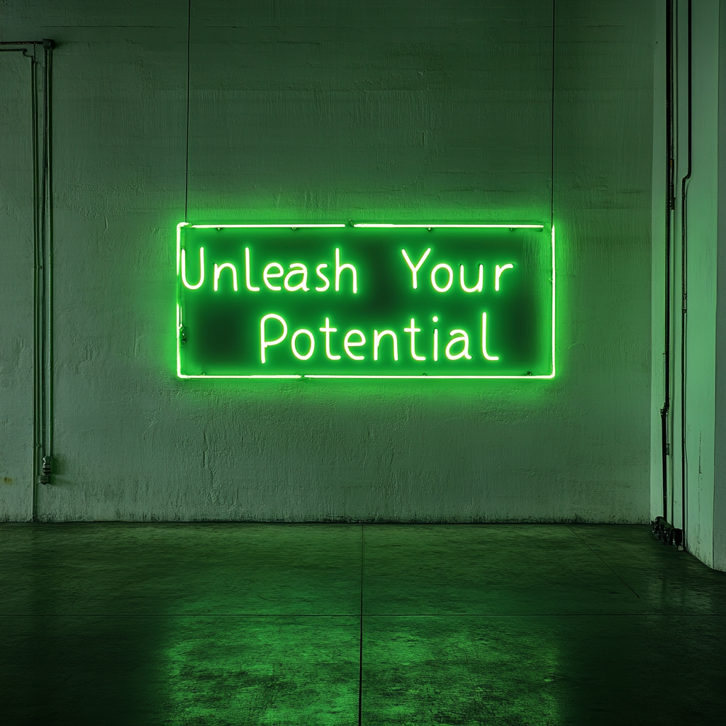 "Unleash Your Potential" - Green Neon Sign, 18 Inches