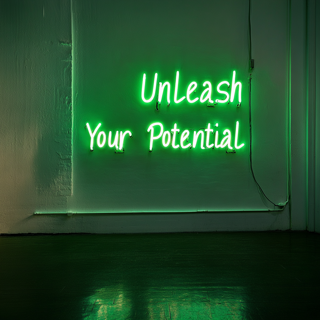 "Unleash Your Potential" - Green Neon Sign, 18 Inches