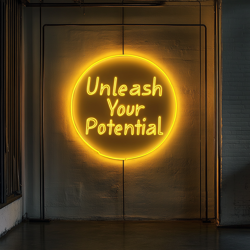 "Unleash Your Potential" - Yellow Neon Sign, 18 Inches