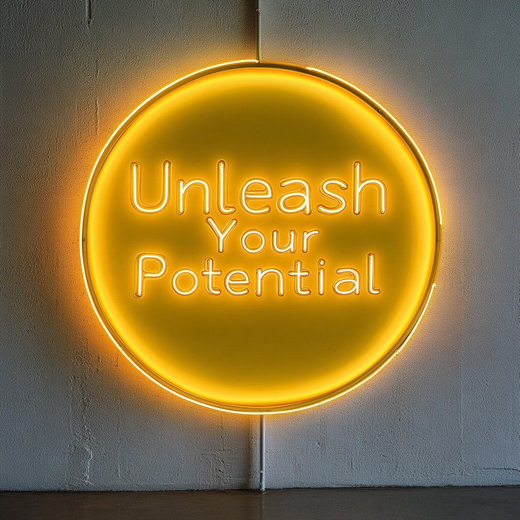 "Unleash Your Potential" - Yellow Neon Sign, 18 Inches