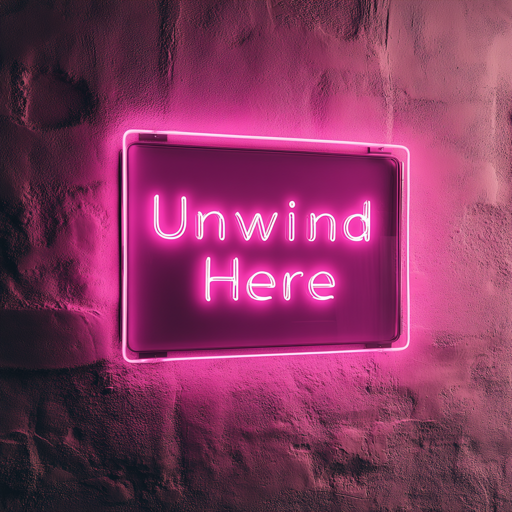 "Unwind Here" - Pink Neon Sign, 18 Inches
