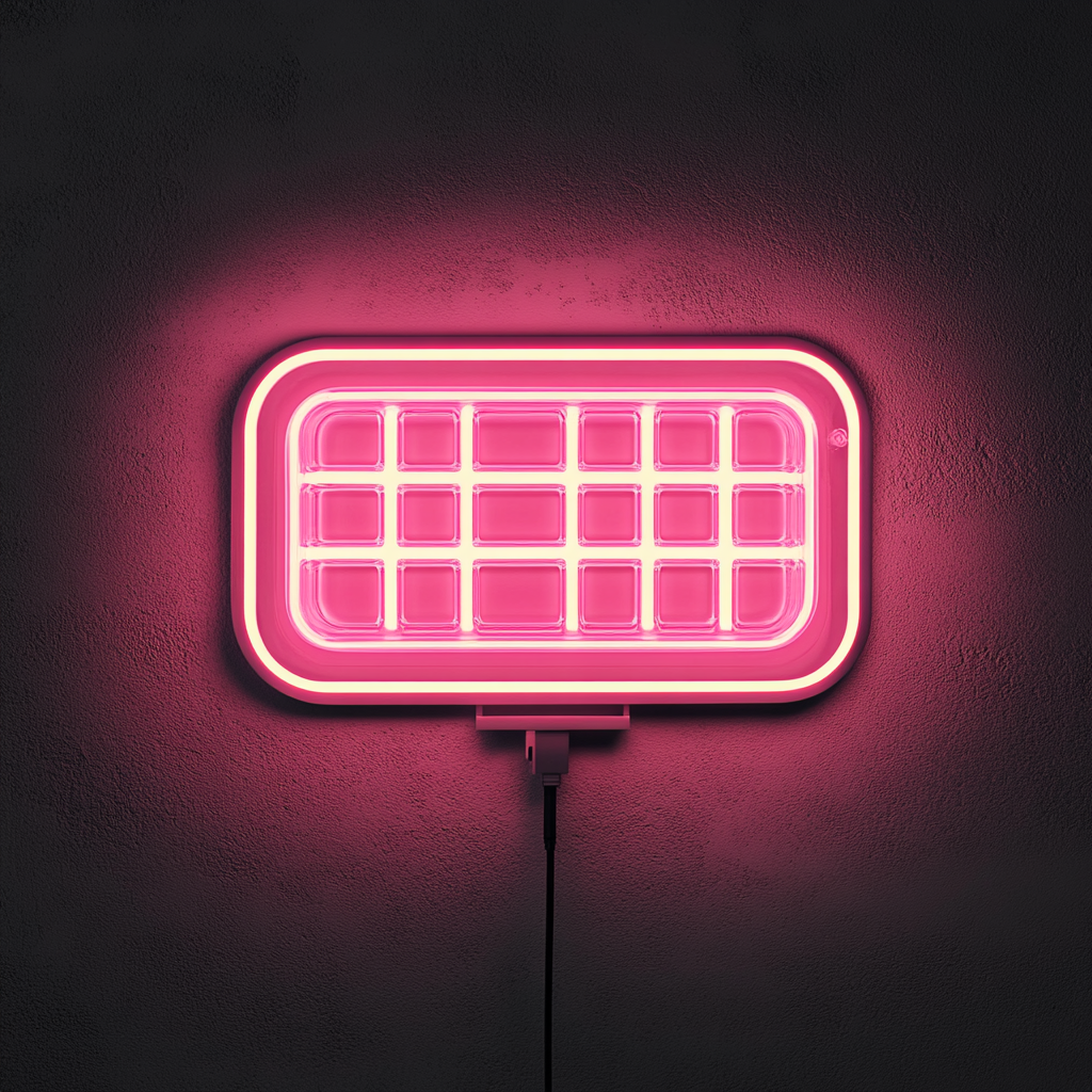 Waffle Iron - Pink Neon Sign, 24 Inches