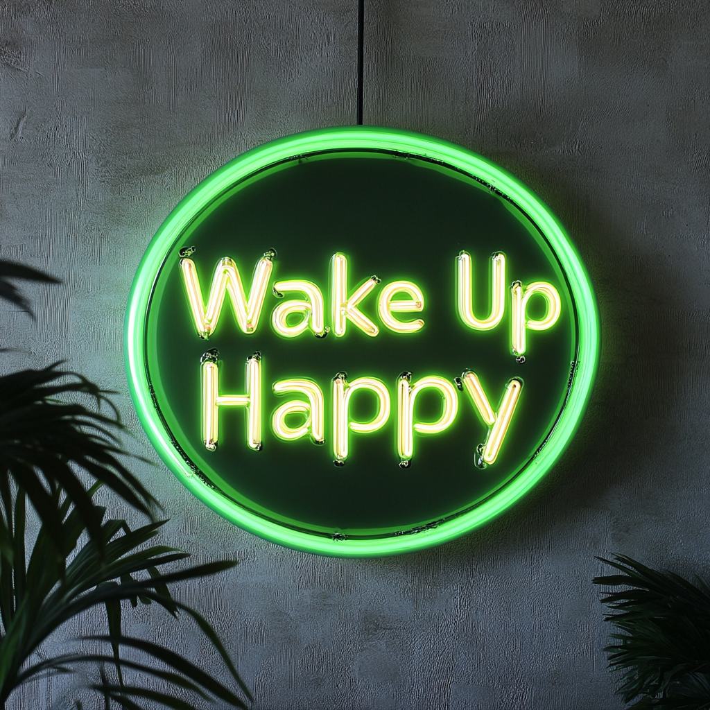 Wake Up Happy - Green Neon Sign, 24 Inches