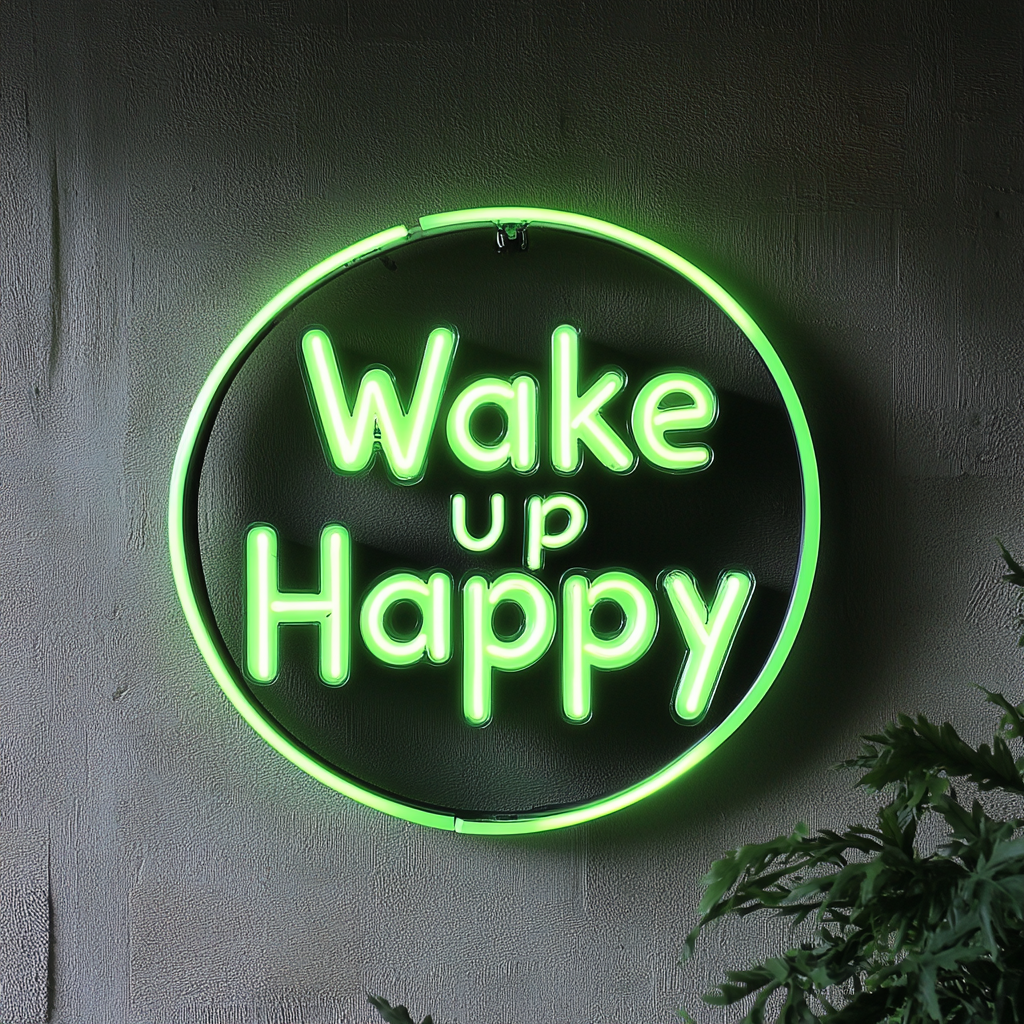 Wake Up Happy - Green Neon Sign, 24 Inches