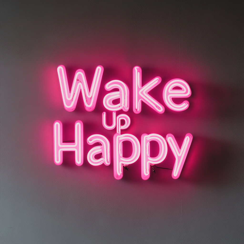 Wake Up Happy - Pink Neon Sign, 18 Inches