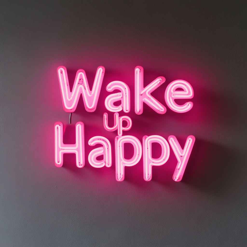 Wake Up Happy - Pink Neon Sign, 24 Inches