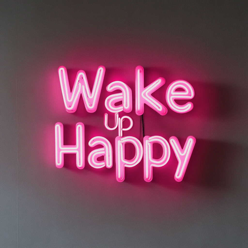 Wake Up Happy - Pink Neon Sign, 18 Inches