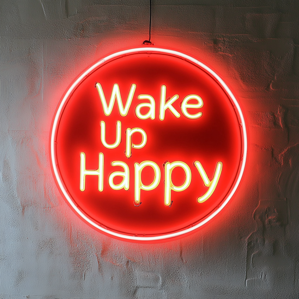 Wake Up Happy - Red Neon Sign, 18 Inches