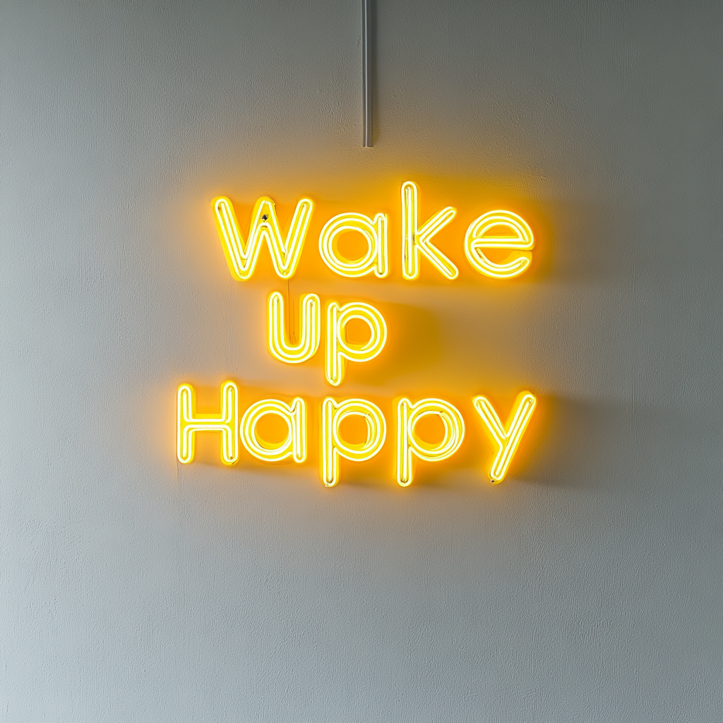 Wake Up Happy - Yellow Neon Sign, 24 Inches