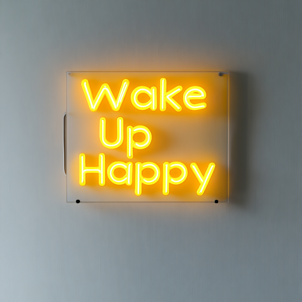 Wake Up Happy - Yellow Neon Sign, 24 Inches