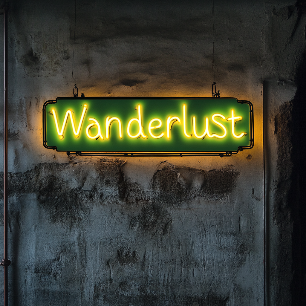 Wanderlust - Green Neon Sign, 18 Inches