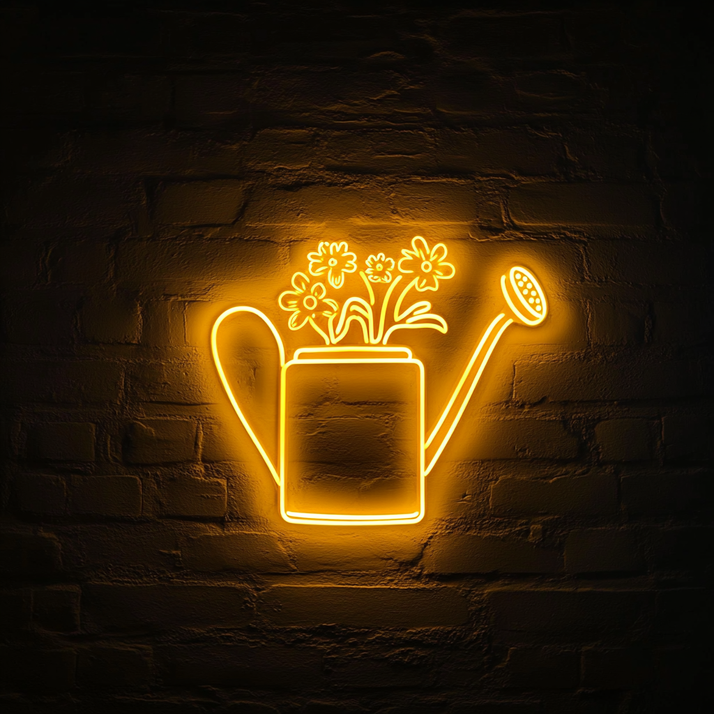 Watering Can with Flowers - Yellow Neon Sign, 24 Inches