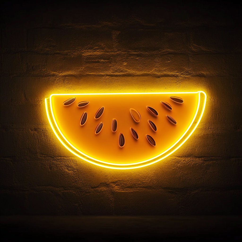 Watermelon Slice with Seeds - Yellow Neon Sign, 24 Inches