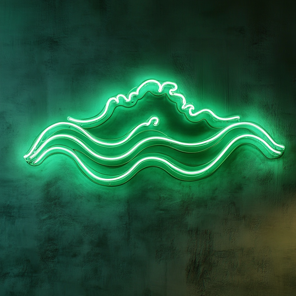Wavy Ocean - Green Neon Sign, 24 Inches